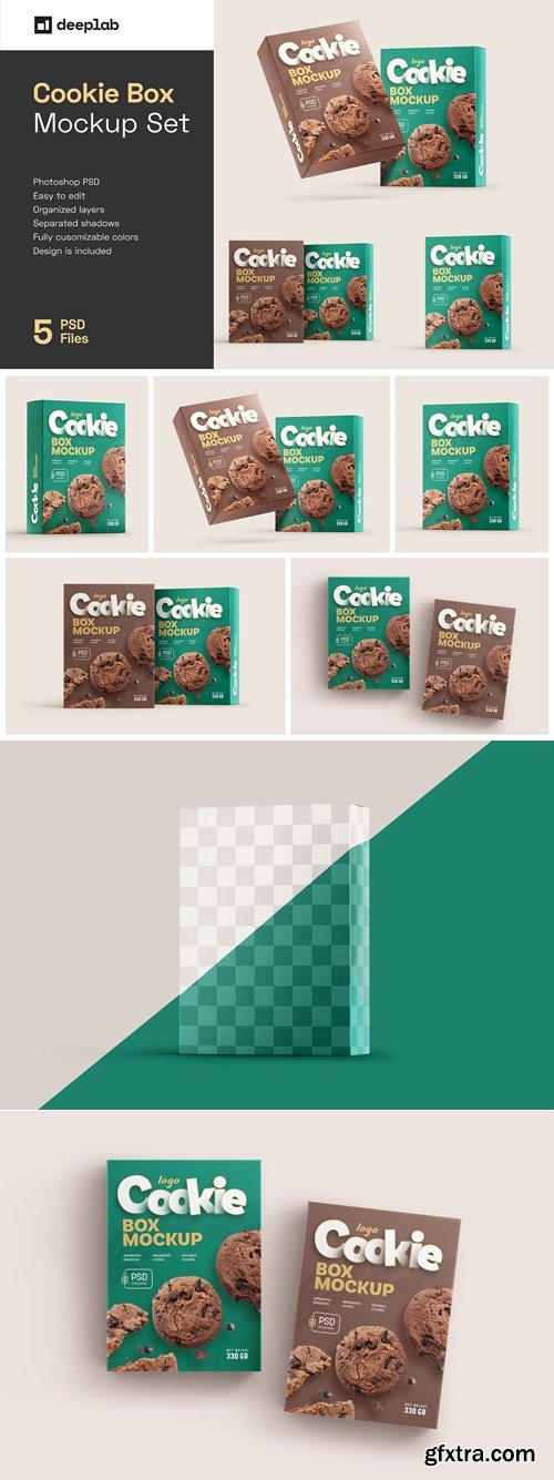 CreativeMarket - Cookies Box Packaging Mockup Set 6985417