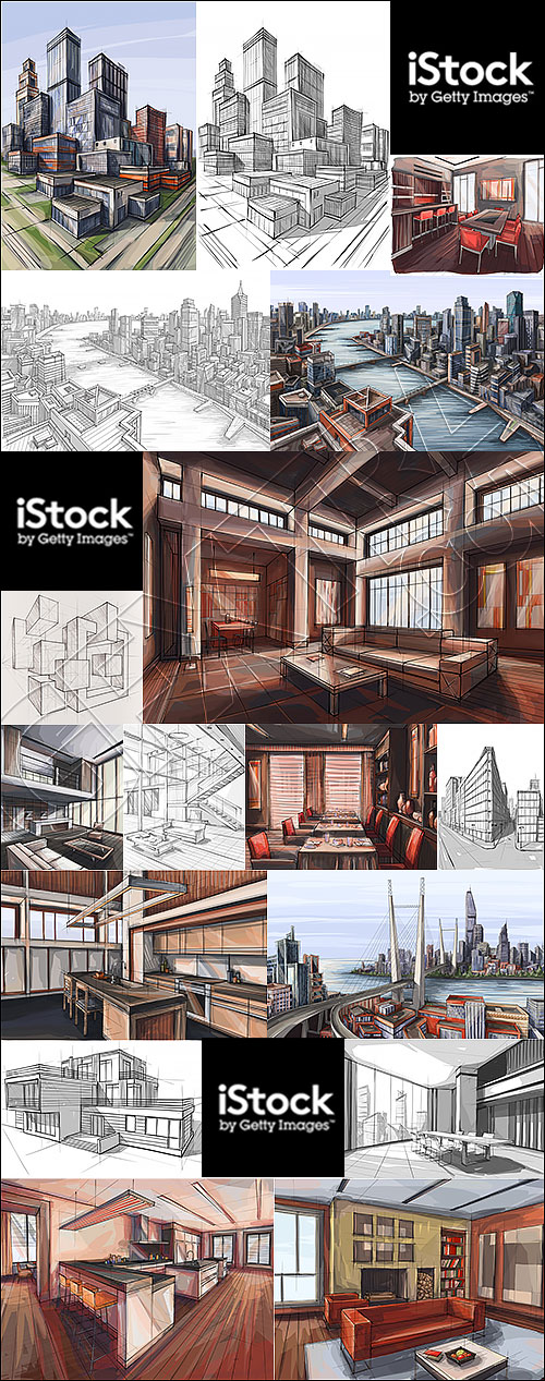 Architecture Collection - Streets, Rooms & Halls Sketches 50xEPS