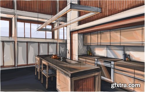 Architecture Collection - Streets, Rooms & Halls Sketches 50xEPS