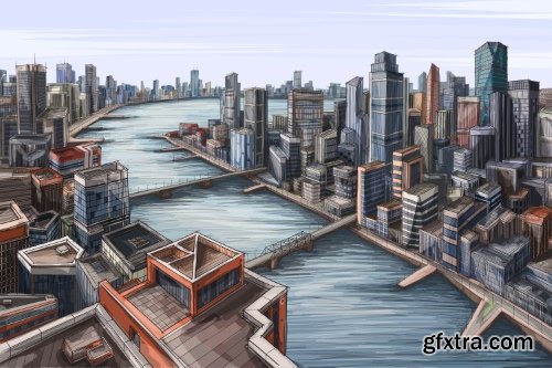 Architecture Collection - Streets, Rooms & Halls Sketches 50xEPS