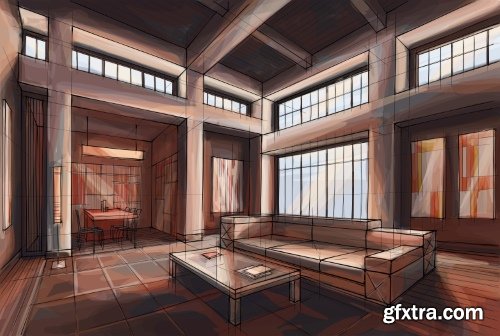 Architecture Collection - Streets, Rooms & Halls Sketches 50xEPS