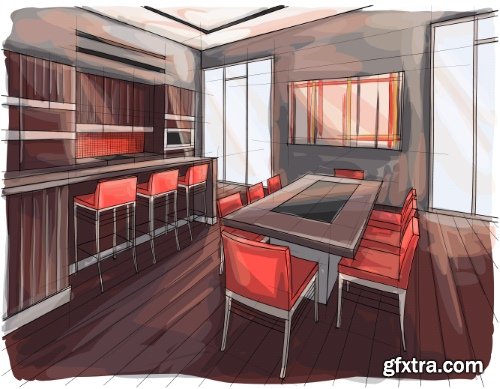 Architecture Collection - Streets, Rooms & Halls Sketches 50xEPS