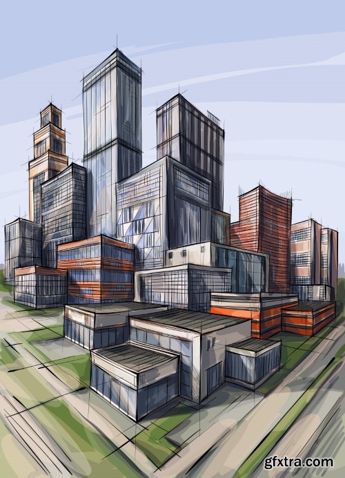 Architecture Collection - Streets, Rooms & Halls Sketches 50xEPS