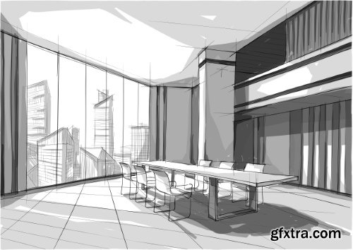 Architecture Collection - Streets, Rooms & Halls Sketches 50xEPS