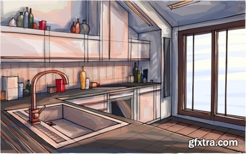 Architecture Collection - Streets, Rooms & Halls Sketches 50xEPS