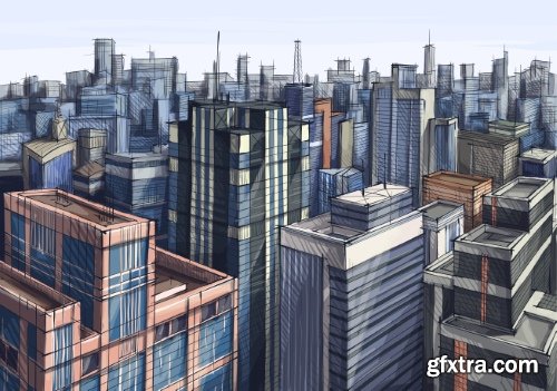 Architecture Collection - Streets, Rooms & Halls Sketches 50xEPS