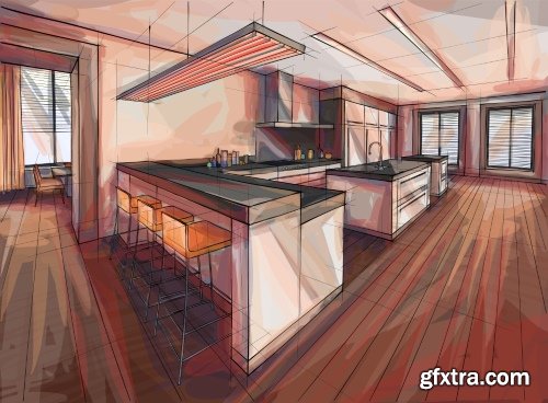 Architecture Collection - Streets, Rooms & Halls Sketches 50xEPS