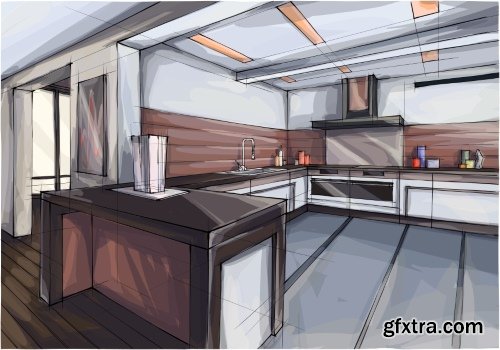 Architecture Collection - Streets, Rooms & Halls Sketches 50xEPS