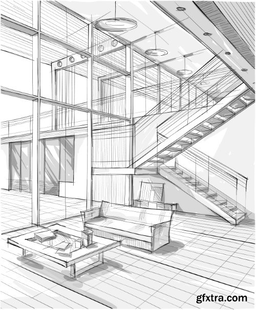 Architecture Collection - Streets, Rooms & Halls Sketches 50xEPS