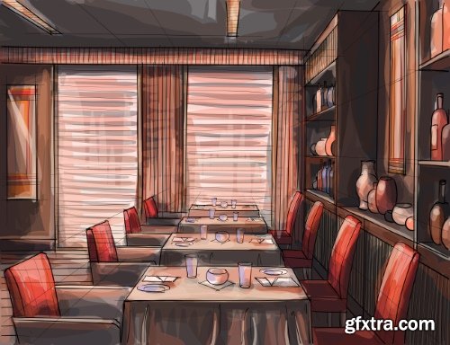 Architecture Collection - Streets, Rooms & Halls Sketches 50xEPS