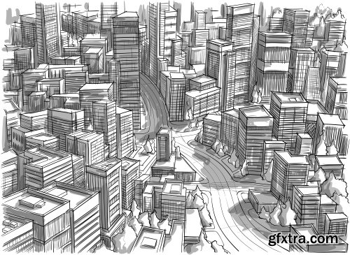 Architecture Collection - Streets, Rooms & Halls Sketches 50xEPS