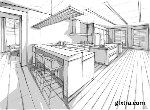 Architecture Collection - Streets, Rooms & Halls Sketches 50xEPS