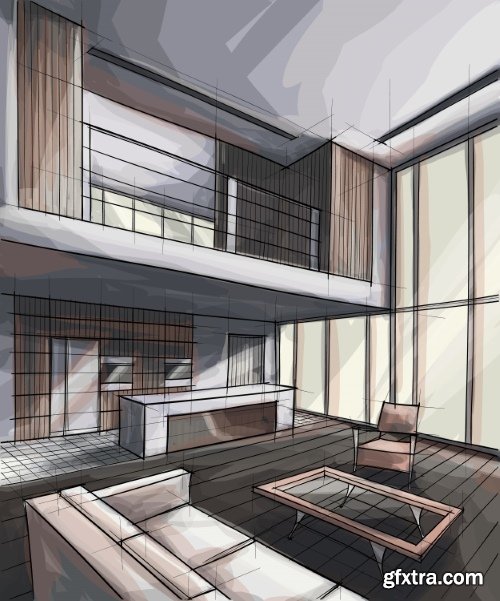 Architecture Collection - Streets, Rooms & Halls Sketches 50xEPS