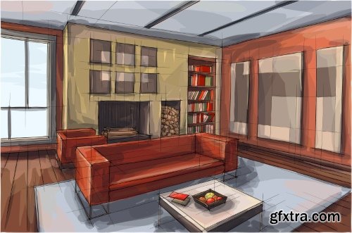 Architecture Collection - Streets, Rooms & Halls Sketches 50xEPS