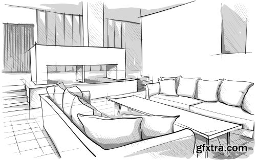 Architecture Collection - Streets, Rooms & Halls Sketches 50xEPS