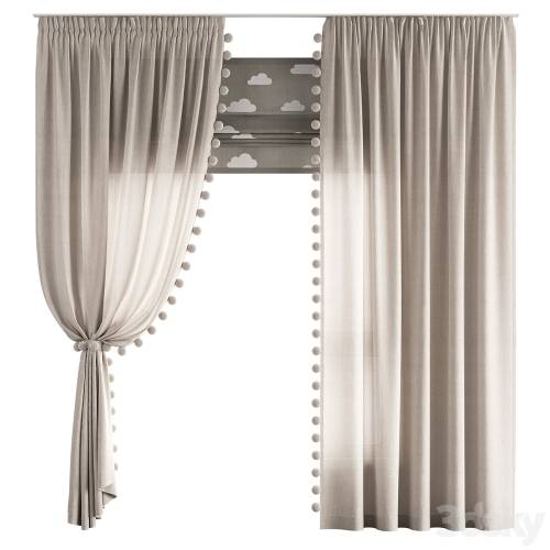 '3dsky Pro - Curtains for the nursery ZS01 with pompoms' '3dsky Pro - Curtains for the nursery ZS01 with pompoms'