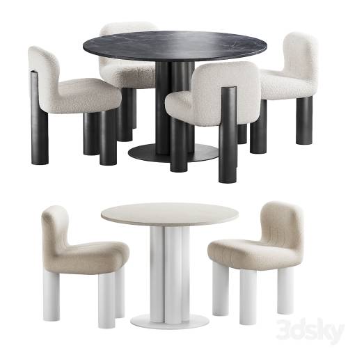 '3dsky Pro - 437 dinning set 05 Arflex Goya table with Arflex Botolo armchair'