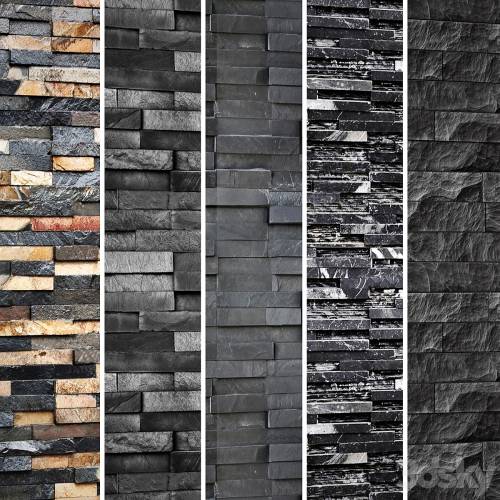 '3dsky Pro - Collection of black stone. Slate, wild stone, wall decor, black stone, decorative, loft, masonry, panel'