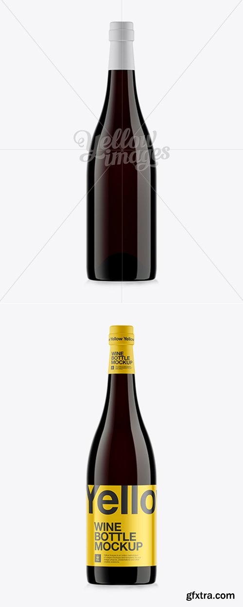 YellowImages - 750ml Dark Amber Glass Burgundy Bottle Mockup 10918