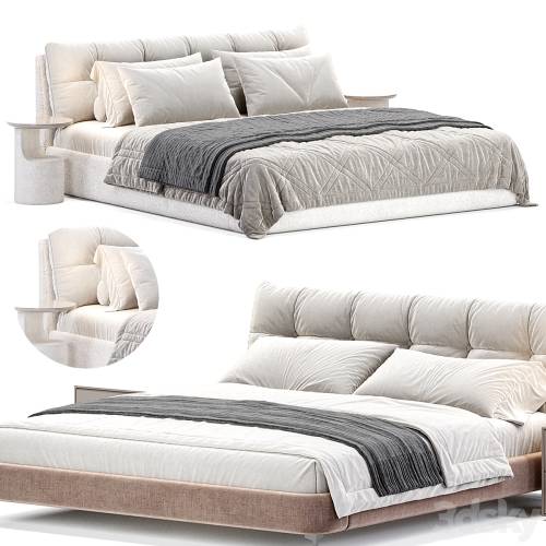 '3dsky Pro - Beige Upholstered Panel Modern Bed'