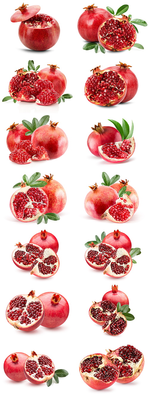 Pomegranate Fruits on White Background Collection 100xJPG