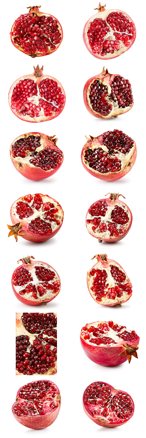 Pomegranate Fruits on White Background Collection 100xJPG