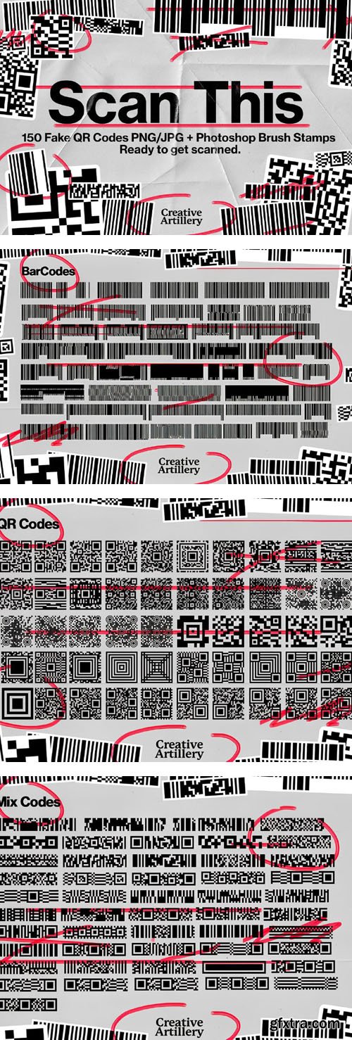 150 Fake QR Codes + Photoshop Brush Stamps