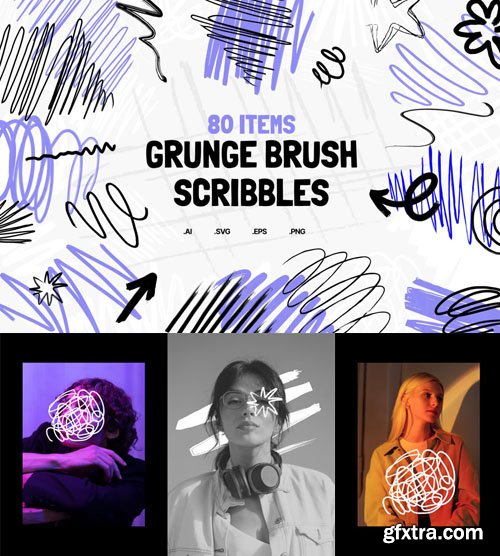 Grunge Brush Scribbles - 80 Vector Items