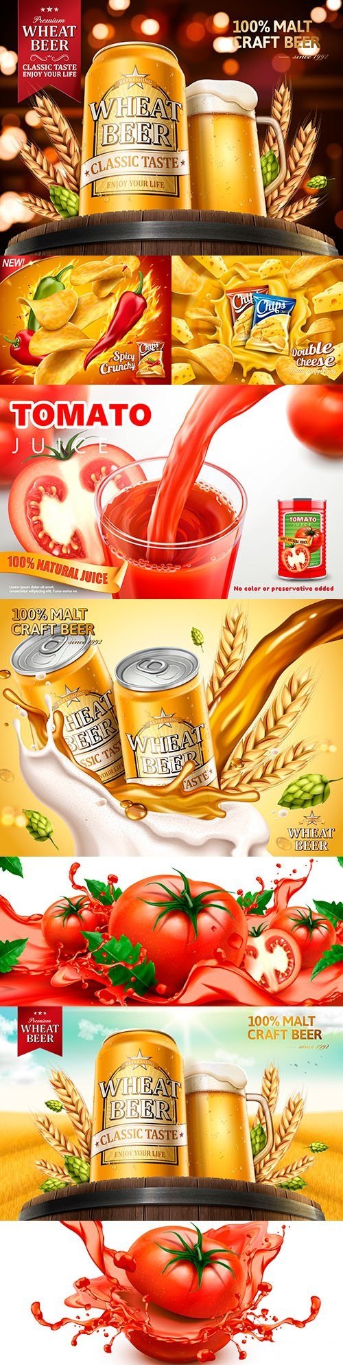 Advertising Wheat Beer and Food Design Templates 8xEPS