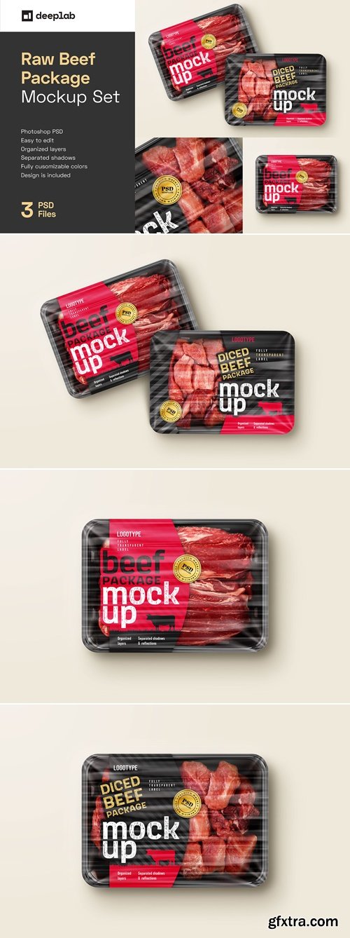CreativeMarket - Raw Beef Package Mockup Set 7053226