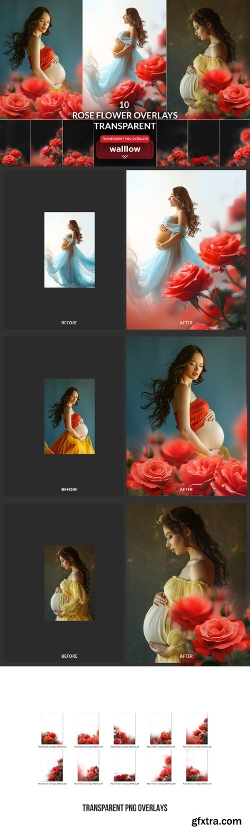 Creativemarket - 10 Rose Flower Overlays Transparent