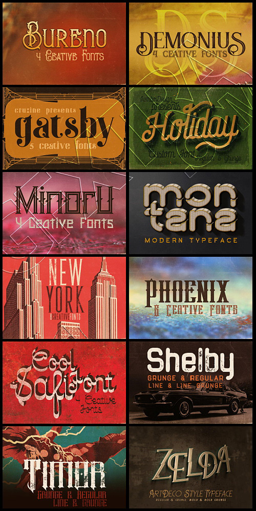 The Creative &amp; Grunge Font Toolkit, 12 Types, 57 Fonts