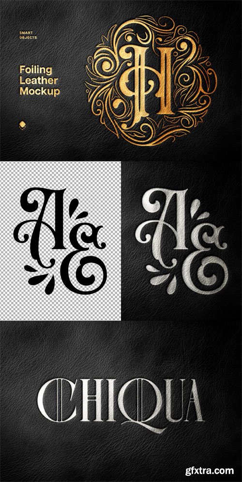 Elegant Black Foiling Leather PSD Mockup Template