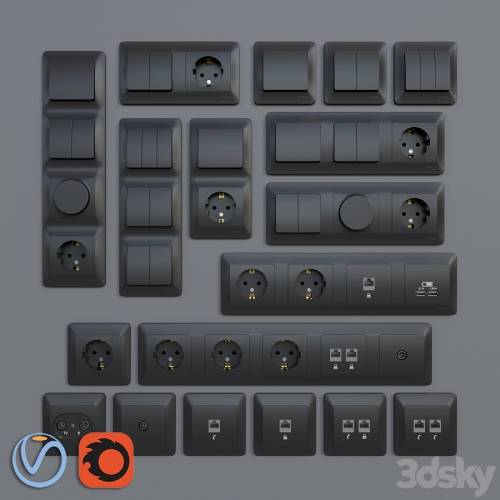 '3dsky Pro - Sockets and switches Schneider Electric Glossa | Graphite'