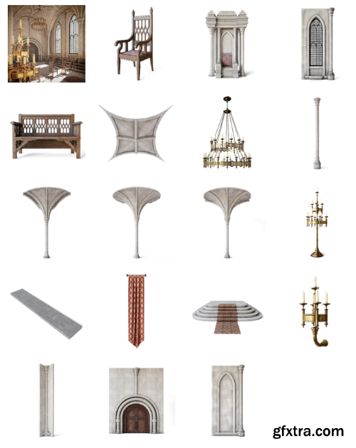 CGAxis - Throne Room Kitbash Bundle CGAxis - Throne Room Kitbash Bundle