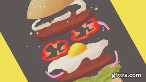 Skillshare - Playful Food Illustration in Procreate Flying Burger Texture & Composition
