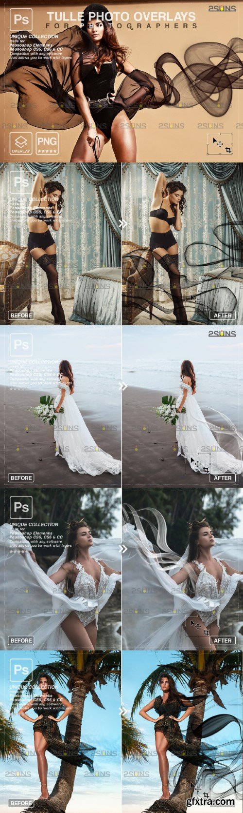 Creativemarket - Tulle overlays, Flying fabric photos
