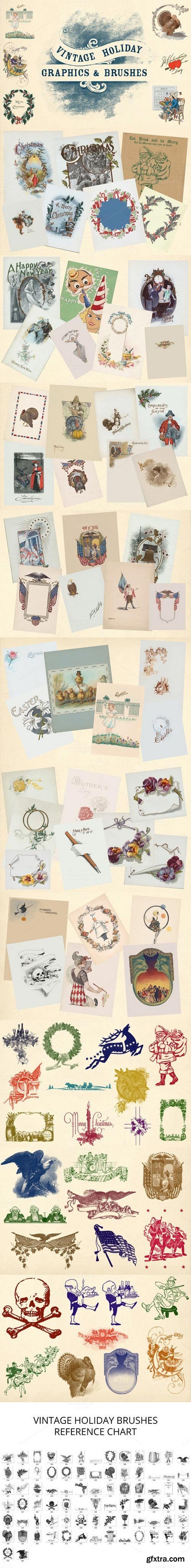 CreativeMarket - Vintage Holiday Graphics and Brushes 653835