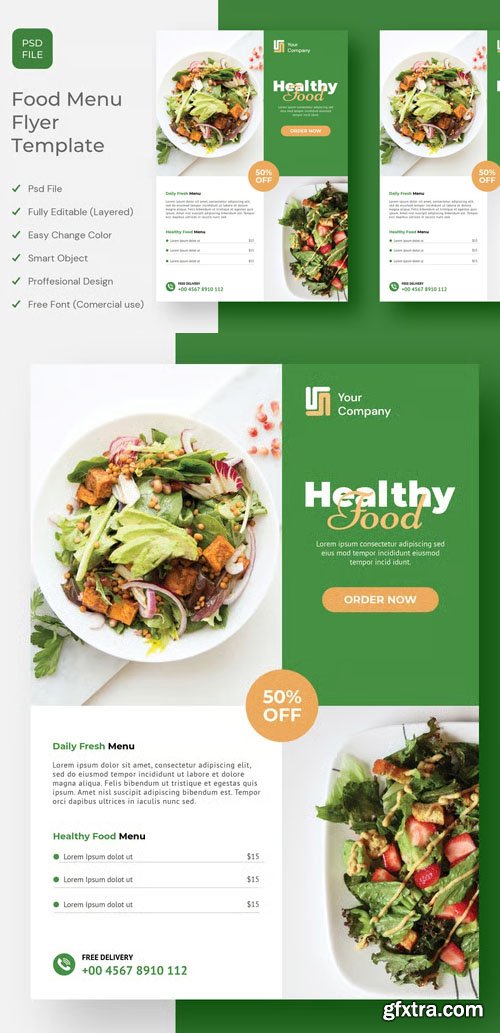 Healthy Food Menu Flyer PSD Template