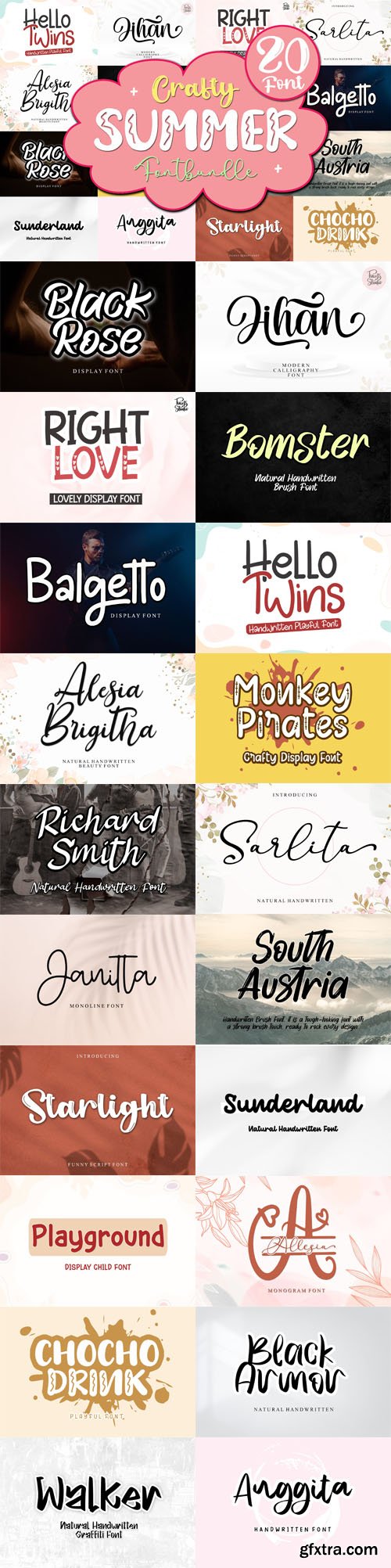 Crafty Summer Font Bundle - 20 Premium Fonts