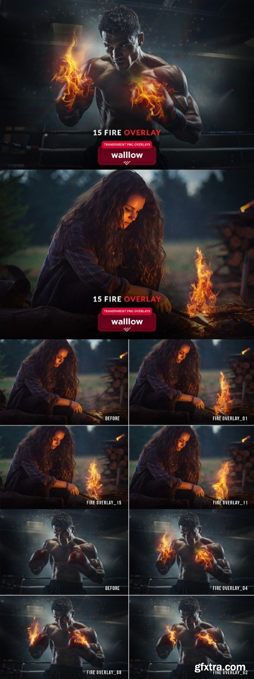 Creativemarket - Fire flame png transparent overlays