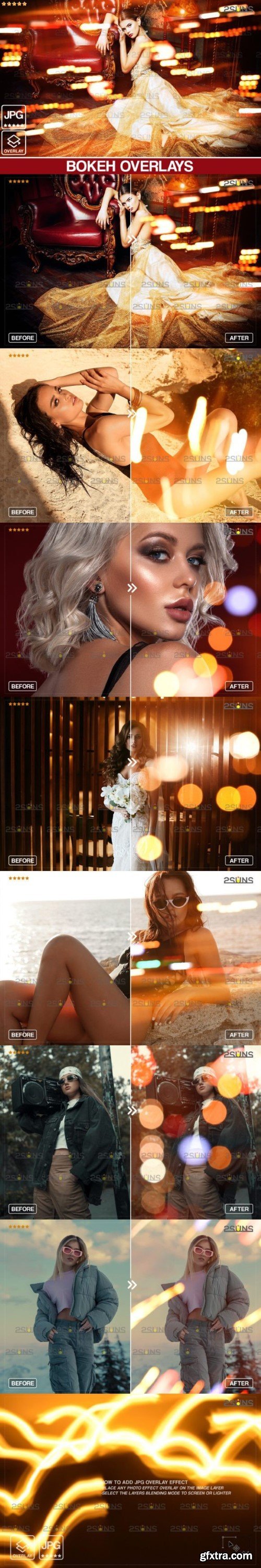 Designbundles - Neon overlays, Bokeh overlay, Photoshop overlay