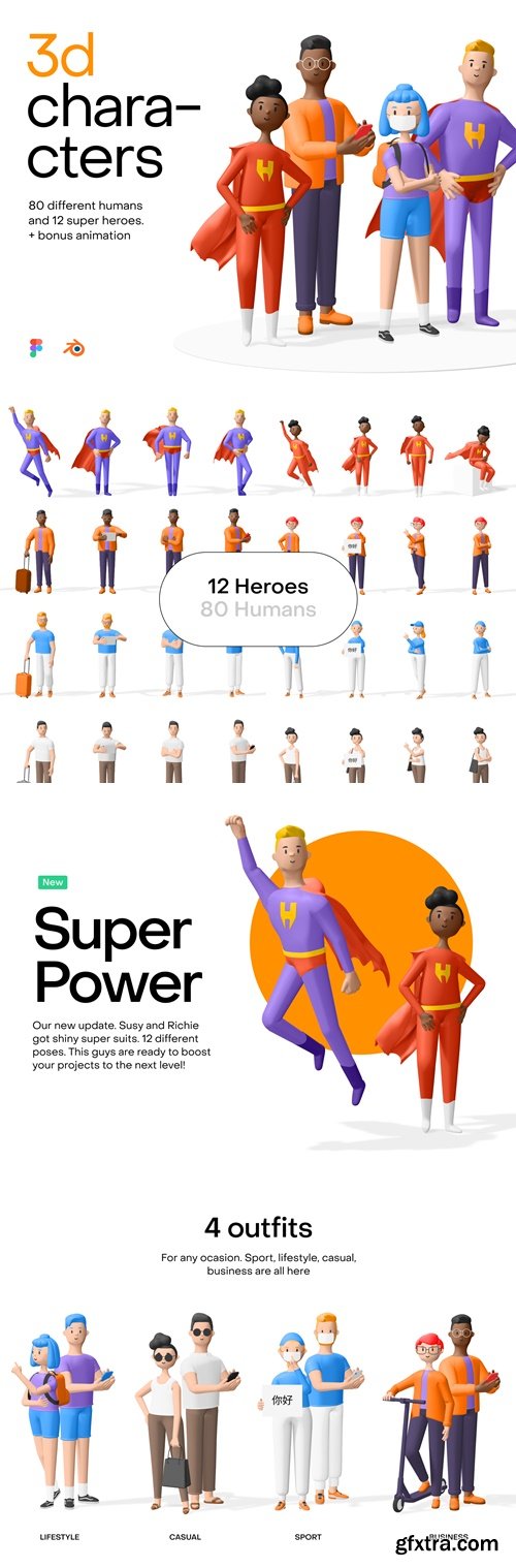 Humans 3d characters v2.0