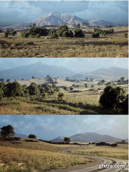 Steppe Environment 4x4km Landscape (Landscape, Grassland Landscape, Rural)