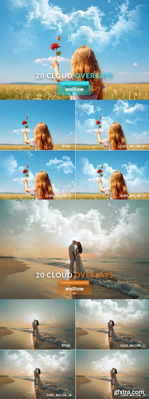 Realistic transparent PNG cloud overlays