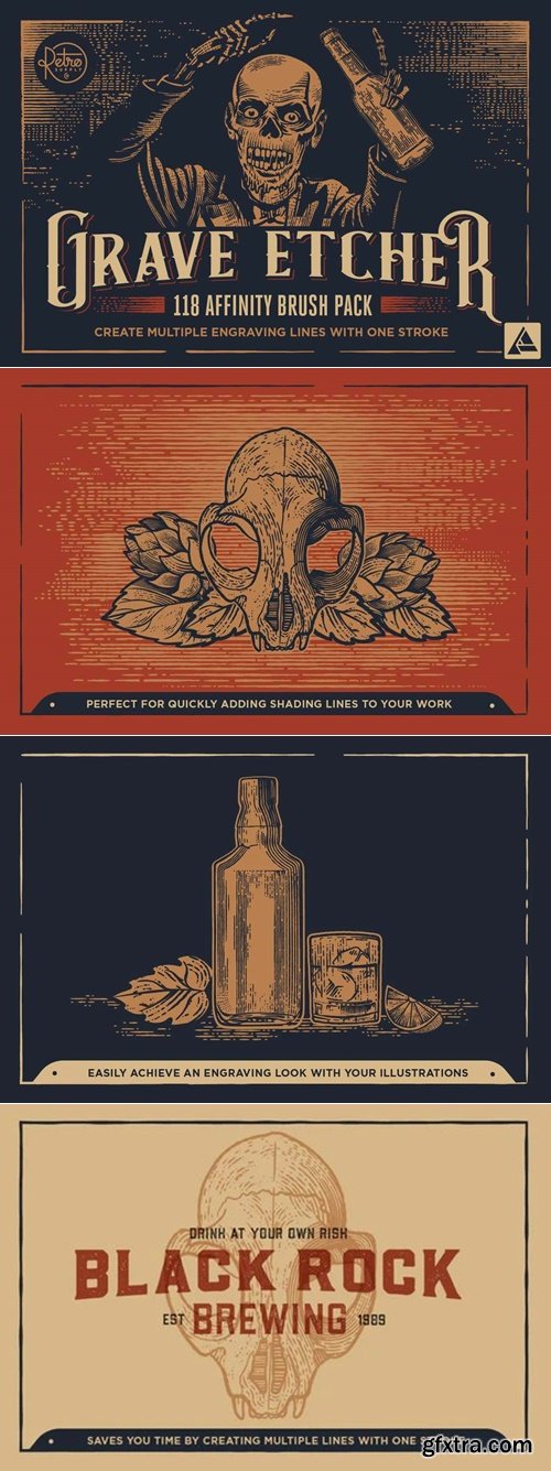RetroSupply - Grave Etcher | Engraving Brushes for Affinity Designer