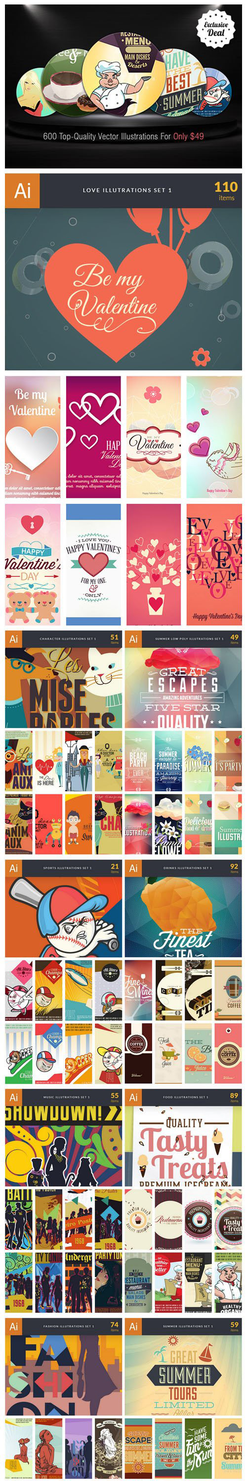 600 Top-Quality Vector Illustrations Bundle