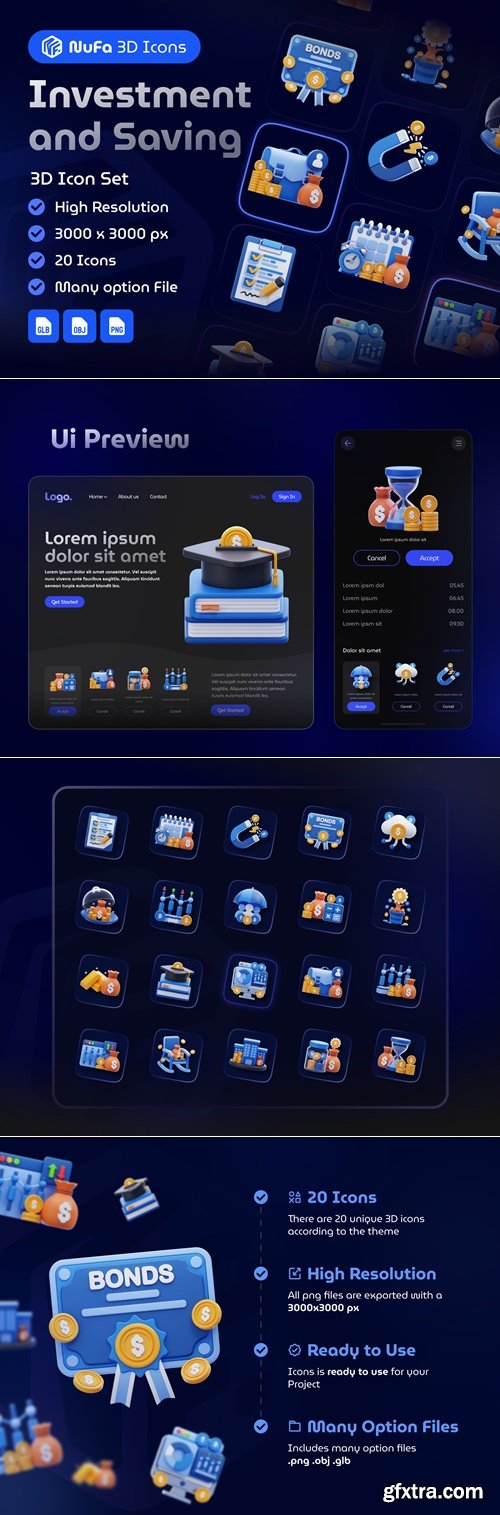 Investment and Saving 3D icon set