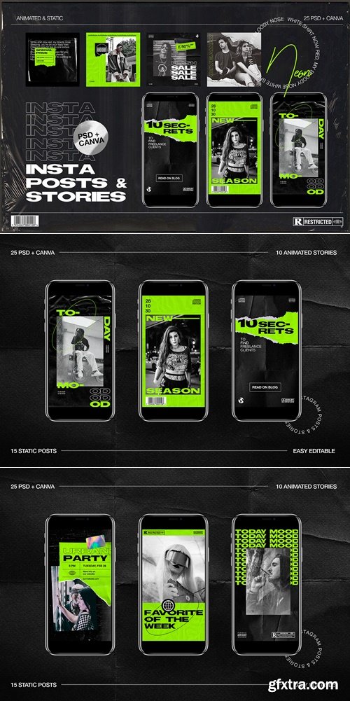 CreativeMarket - Neon Instagram PSD + Canva 3986044