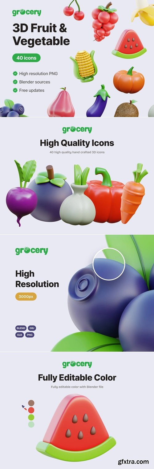 Grocery - Food & Vegetable 3D Icons